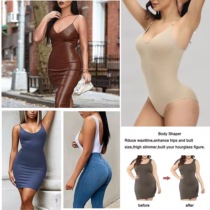 Ultimate V Neck Spaghetti Strap Bodysuit - Compression Shapewear for a Smooth, Slimming Silhouette!