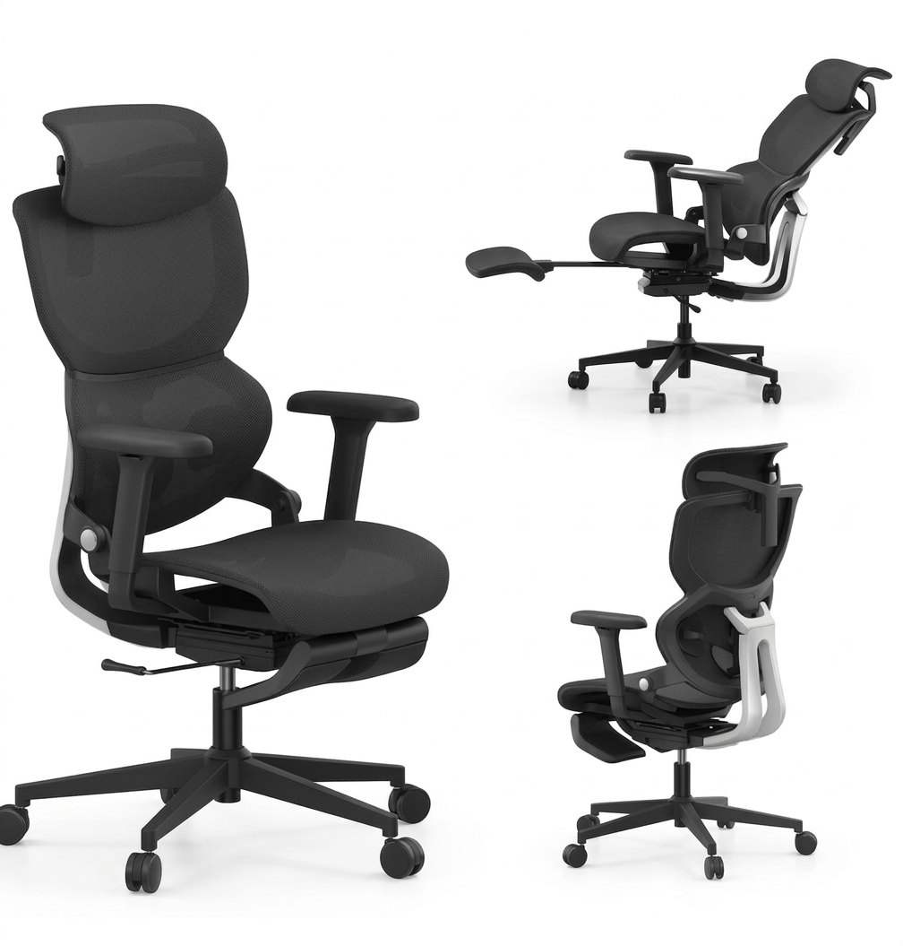 Máximo Confort: Silla Ergonómica con Descansa Pies y Respaldo Transpirable | Diseño para Cuidar tu Espalda en Largas Jornadas | Ajuste de Altura y Reclinación